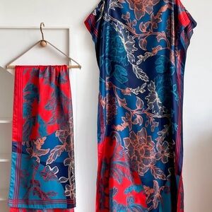 Floral Patterned Kaftan and Scarf Set